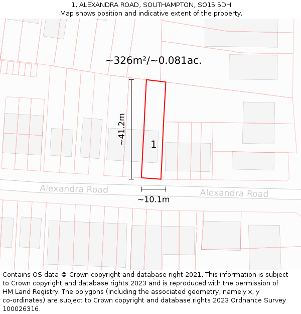 1, ALEXANDRA ROAD, SOUTHAMPTON, SO15 5DH: Plot and title map