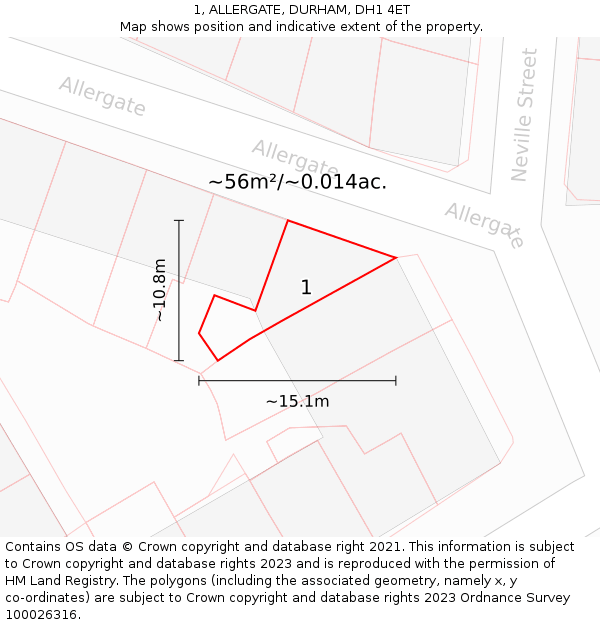 1, ALLERGATE, DURHAM, DH1 4ET: Plot and title map