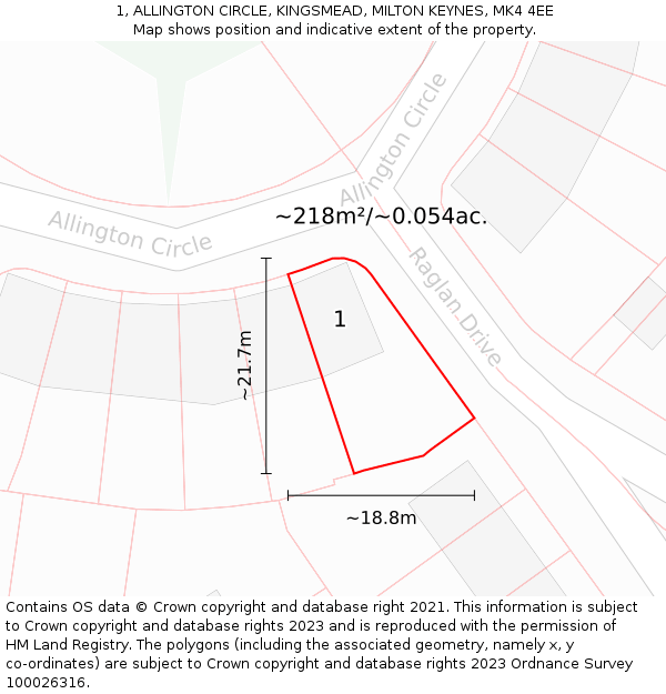 1, ALLINGTON CIRCLE, KINGSMEAD, MILTON KEYNES, MK4 4EE: Plot and title map