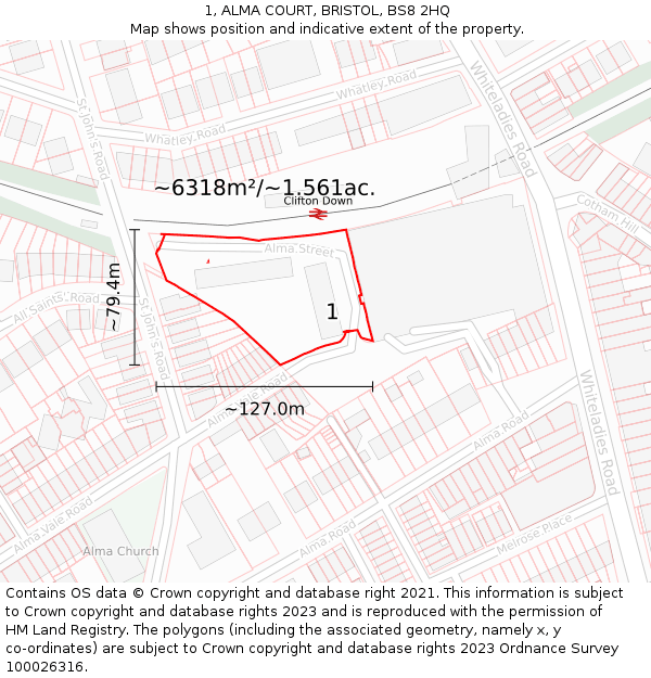 1, ALMA COURT, BRISTOL, BS8 2HQ: Plot and title map