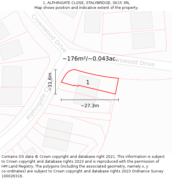 1, ALPHINGATE CLOSE, STALYBRIDGE, SK15 3RL: Plot and title map