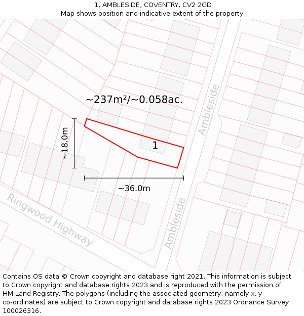 1, AMBLESIDE, COVENTRY, CV2 2GD: Plot and title map