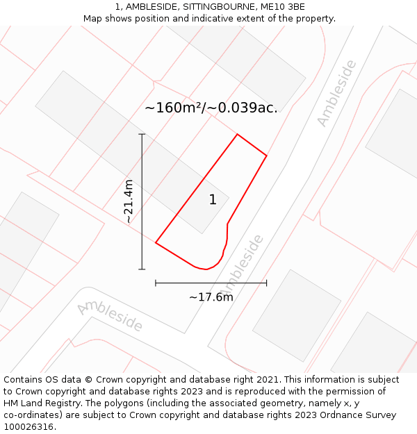1, AMBLESIDE, SITTINGBOURNE, ME10 3BE: Plot and title map