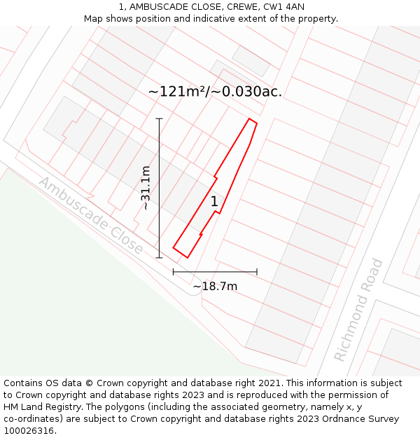 1, AMBUSCADE CLOSE, CREWE, CW1 4AN: Plot and title map