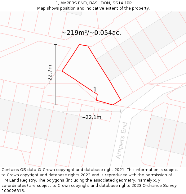 1, AMPERS END, BASILDON, SS14 1PP: Plot and title map