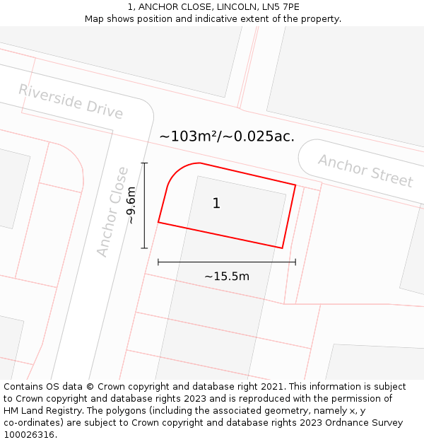 1, ANCHOR CLOSE, LINCOLN, LN5 7PE: Plot and title map