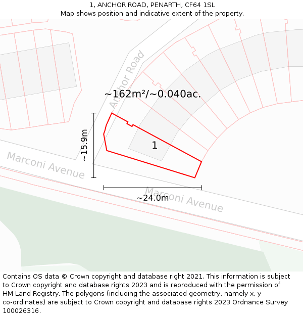 1, ANCHOR ROAD, PENARTH, CF64 1SL: Plot and title map