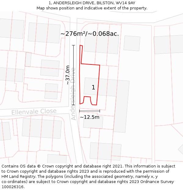 1, ANDERSLEIGH DRIVE, BILSTON, WV14 9AY: Plot and title map