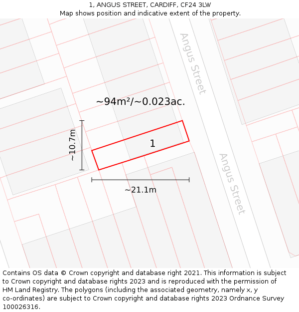1, ANGUS STREET, CARDIFF, CF24 3LW: Plot and title map