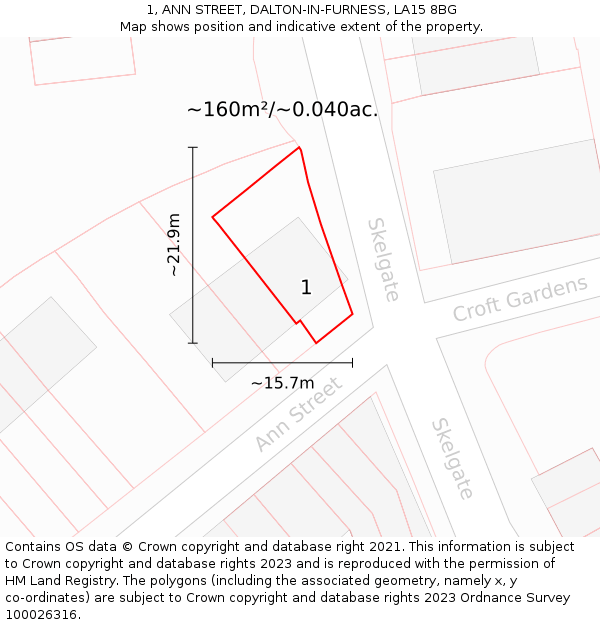 1, ANN STREET, DALTON-IN-FURNESS, LA15 8BG: Plot and title map