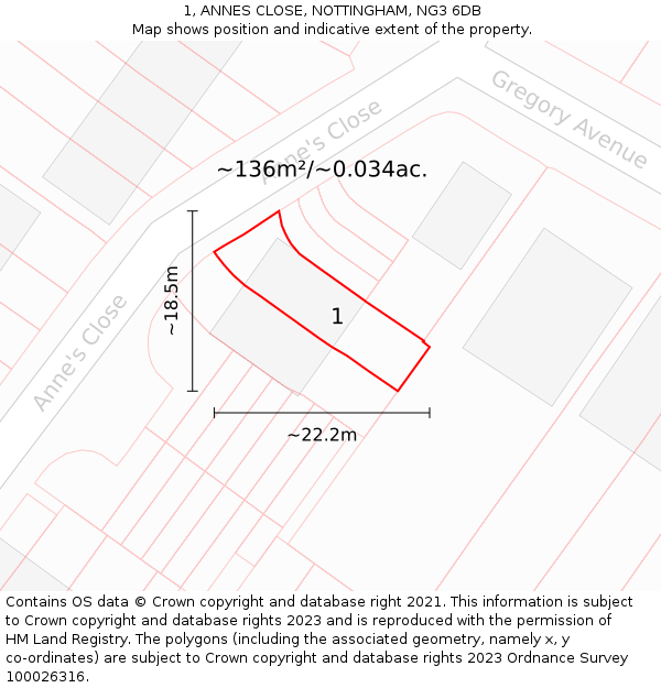 1, ANNES CLOSE, NOTTINGHAM, NG3 6DB: Plot and title map