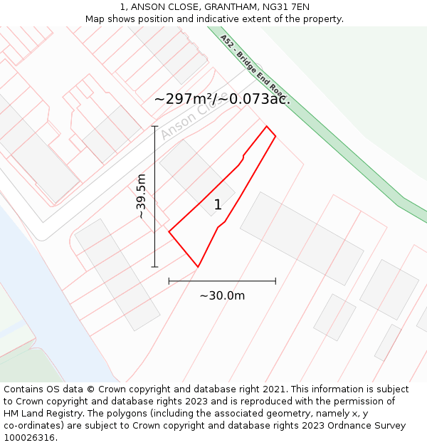 1, ANSON CLOSE, GRANTHAM, NG31 7EN: Plot and title map