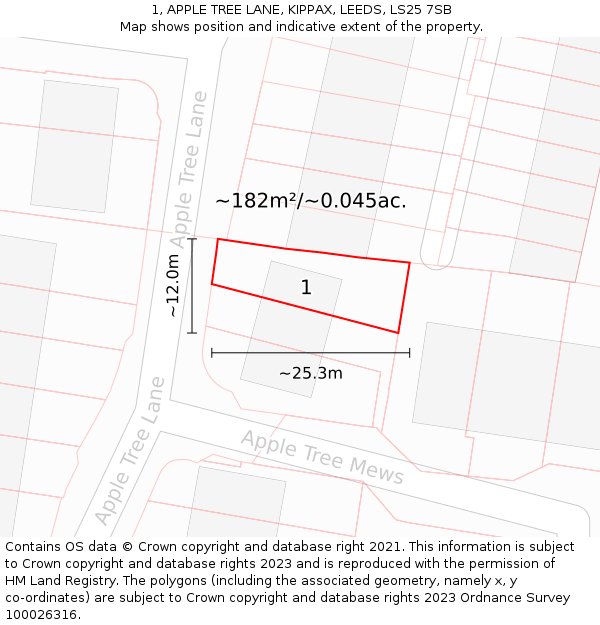 1, APPLE TREE LANE, KIPPAX, LEEDS, LS25 7SB: Plot and title map