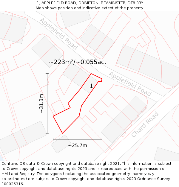 1, APPLEFIELD ROAD, DRIMPTON, BEAMINSTER, DT8 3RY: Plot and title map
