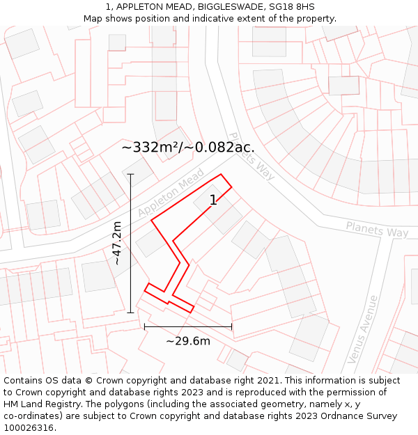 1, APPLETON MEAD, BIGGLESWADE, SG18 8HS: Plot and title map