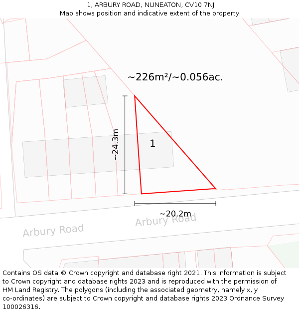 1, ARBURY ROAD, NUNEATON, CV10 7NJ: Plot and title map