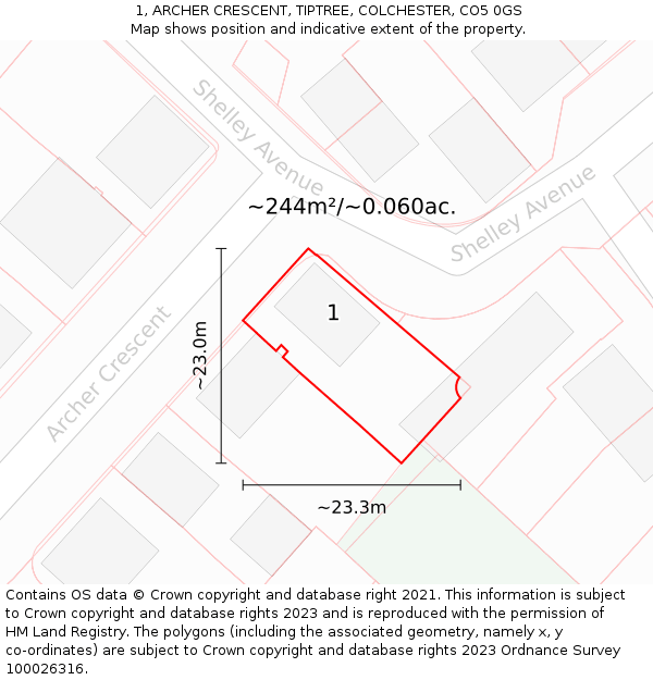 1, ARCHER CRESCENT, TIPTREE, COLCHESTER, CO5 0GS: Plot and title map