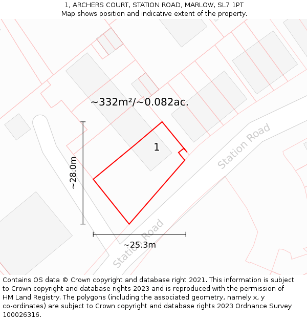 1, ARCHERS COURT, STATION ROAD, MARLOW, SL7 1PT: Plot and title map
