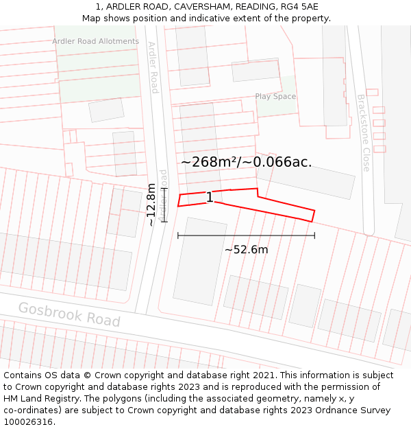 1, ARDLER ROAD, CAVERSHAM, READING, RG4 5AE: Plot and title map