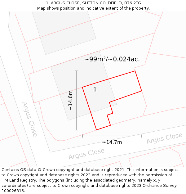 1, ARGUS CLOSE, SUTTON COLDFIELD, B76 2TG: Plot and title map