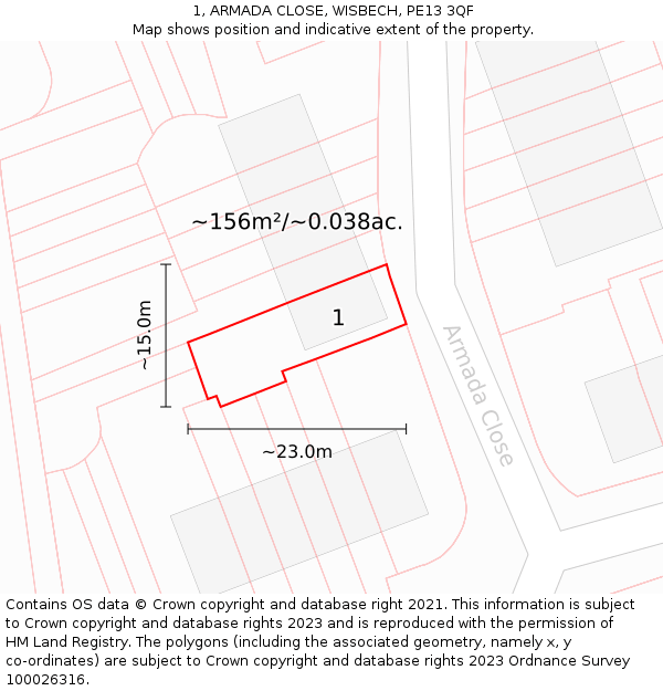 1, ARMADA CLOSE, WISBECH, PE13 3QF: Plot and title map