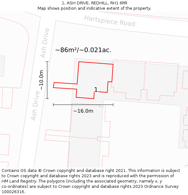 1, ASH DRIVE, REDHILL, RH1 6RR: Plot and title map