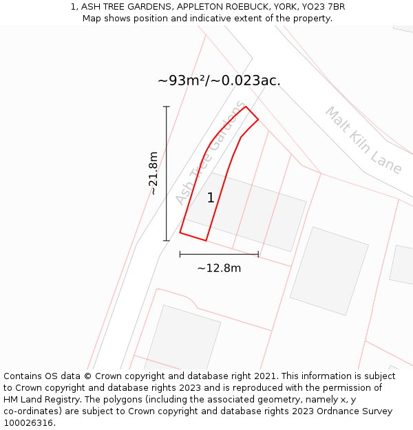 1, ASH TREE GARDENS, APPLETON ROEBUCK, YORK, YO23 7BR: Plot and title map