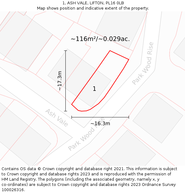 1, ASH VALE, LIFTON, PL16 0LB: Plot and title map