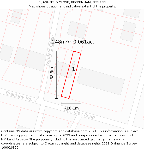 1, ASHFIELD CLOSE, BECKENHAM, BR3 1SN: Plot and title map