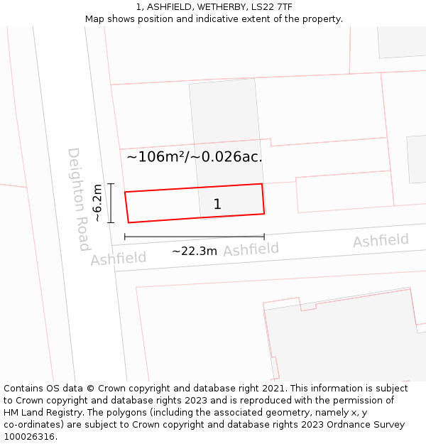1, ASHFIELD, WETHERBY, LS22 7TF: Plot and title map