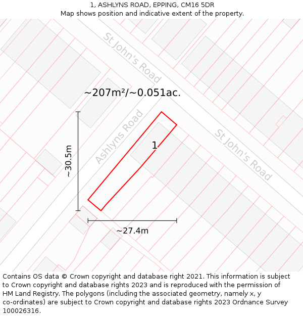 1, ASHLYNS ROAD, EPPING, CM16 5DR: Plot and title map