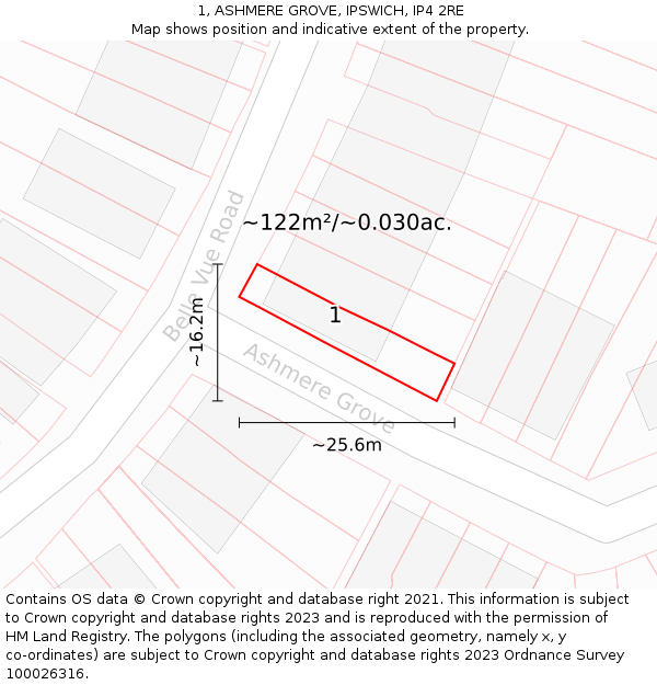 1, ASHMERE GROVE, IPSWICH, IP4 2RE: Plot and title map