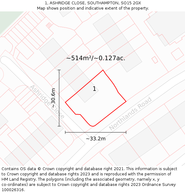 1, ASHRIDGE CLOSE, SOUTHAMPTON, SO15 2GX: Plot and title map