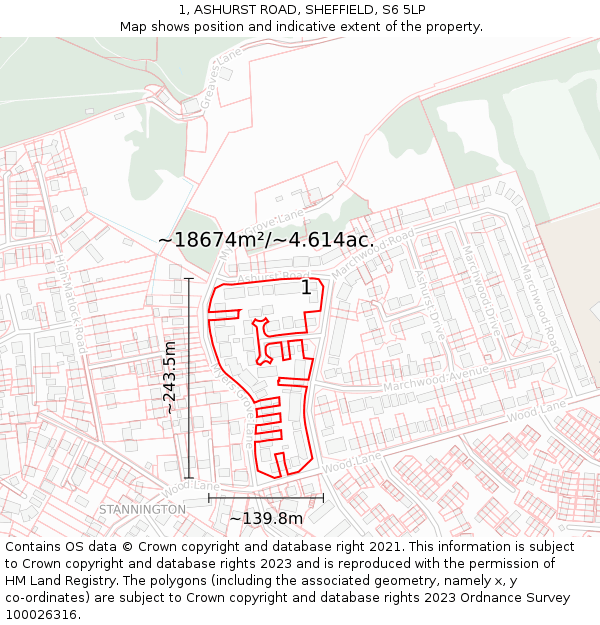 1, ASHURST ROAD, SHEFFIELD, S6 5LP: Plot and title map
