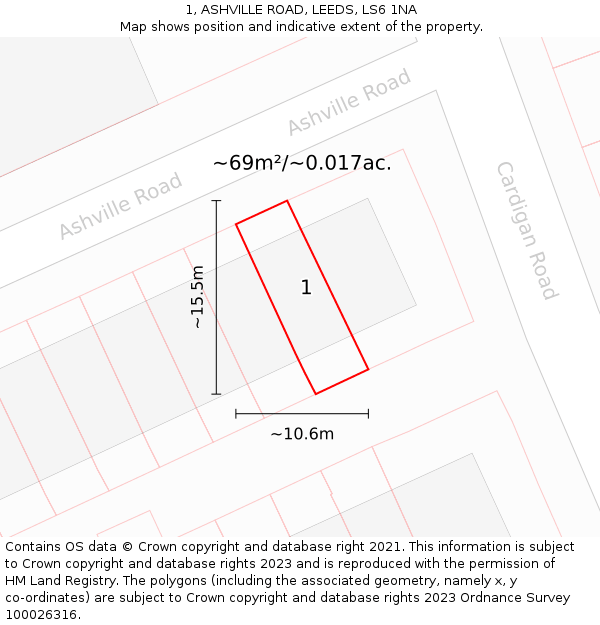 1, ASHVILLE ROAD, LEEDS, LS6 1NA: Plot and title map