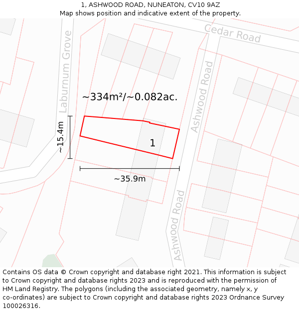 1, ASHWOOD ROAD, NUNEATON, CV10 9AZ: Plot and title map