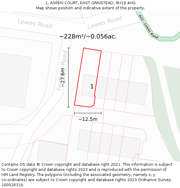 1, ASPEN COURT, EAST GRINSTEAD, RH19 4HG: Plot and title map