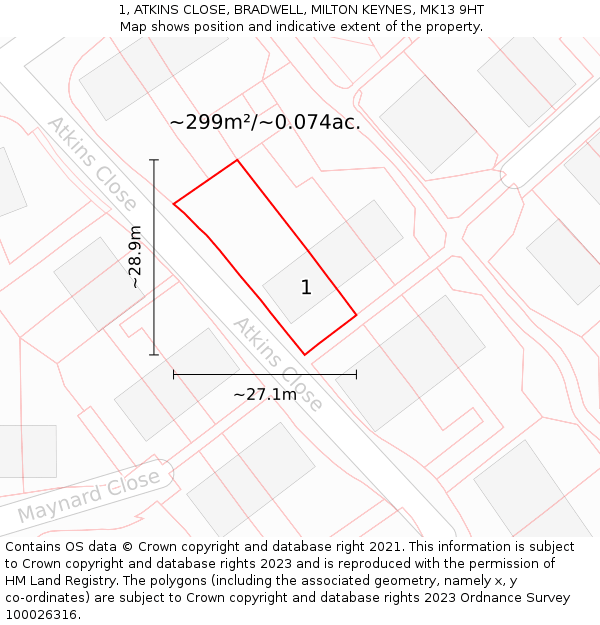 1, ATKINS CLOSE, BRADWELL, MILTON KEYNES, MK13 9HT: Plot and title map