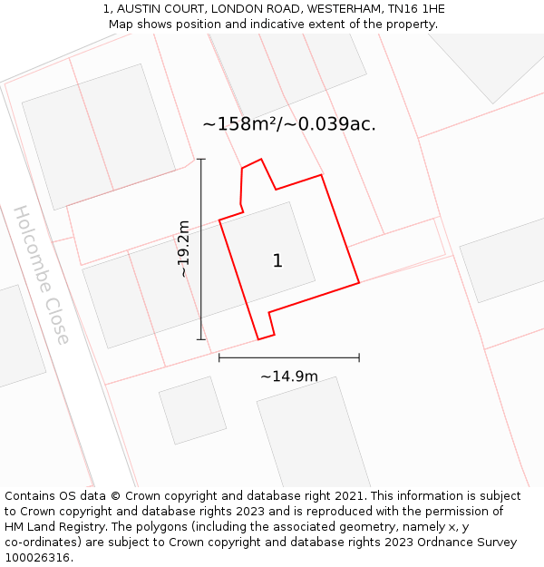 1, AUSTIN COURT, LONDON ROAD, WESTERHAM, TN16 1HE: Plot and title map