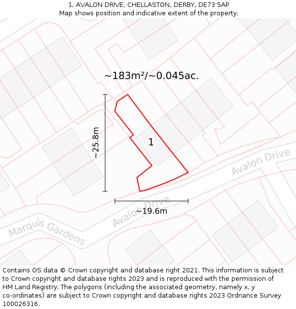 1, AVALON DRIVE, CHELLASTON, DERBY, DE73 5AP: Plot and title map