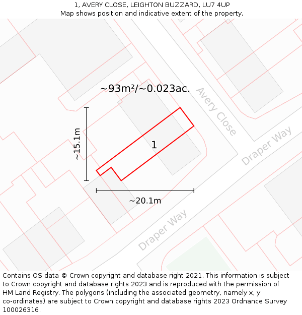 1, AVERY CLOSE, LEIGHTON BUZZARD, LU7 4UP: Plot and title map