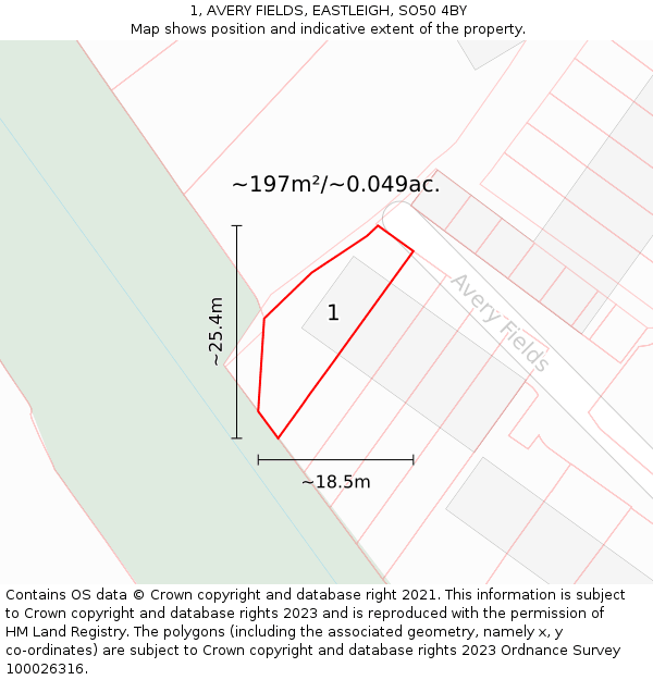 1, AVERY FIELDS, EASTLEIGH, SO50 4BY: Plot and title map