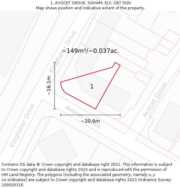 1, AVOCET GROVE, SOHAM, ELY, CB7 5GN: Plot and title map