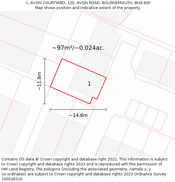 1, AVON COURTYARD, 120, AVON ROAD, BOURNEMOUTH, BH8 8SF: Plot and title map