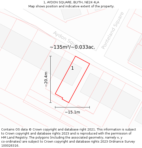 1, AYDON SQUARE, BLYTH, NE24 4LA: Plot and title map