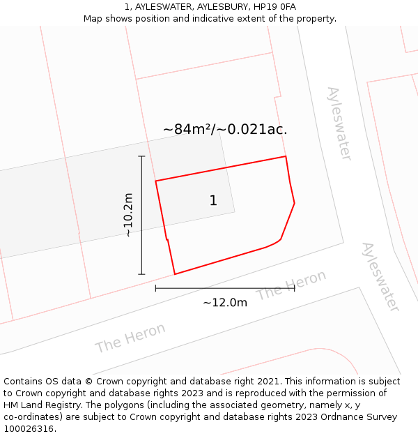 1, AYLESWATER, AYLESBURY, HP19 0FA: Plot and title map