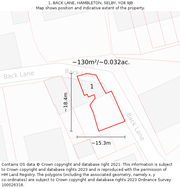1, BACK LANE, HAMBLETON, SELBY, YO8 9JB: Plot and title map