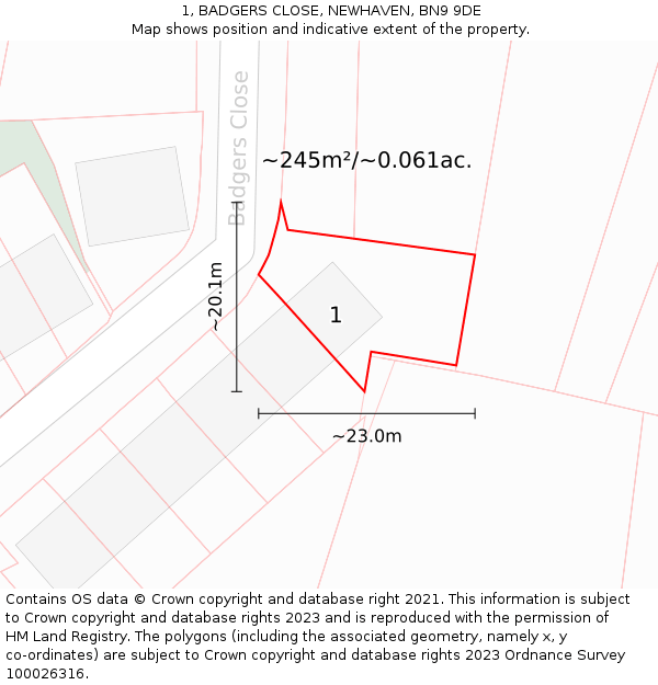 1, BADGERS CLOSE, NEWHAVEN, BN9 9DE: Plot and title map