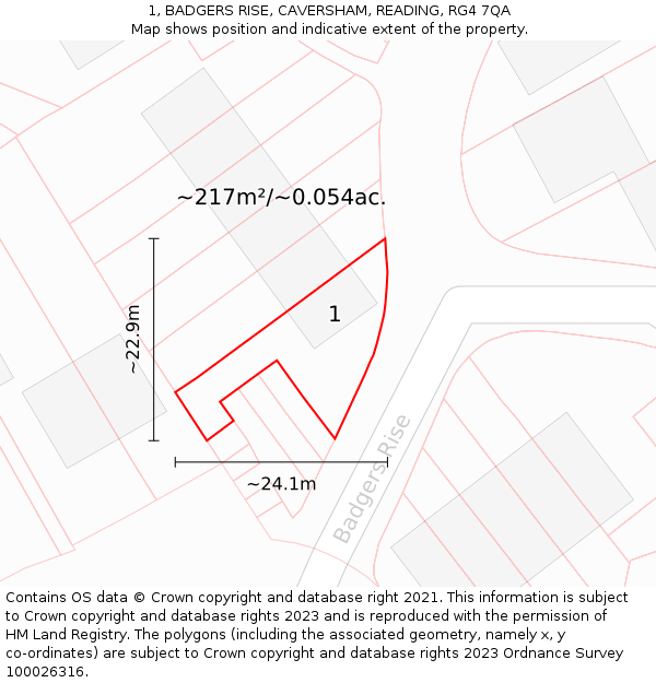 1, BADGERS RISE, CAVERSHAM, READING, RG4 7QA: Plot and title map