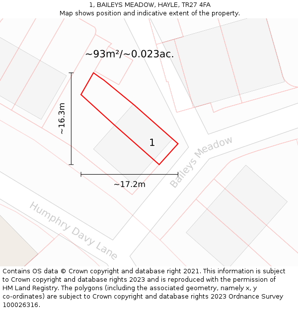 1, BAILEYS MEADOW, HAYLE, TR27 4FA: Plot and title map